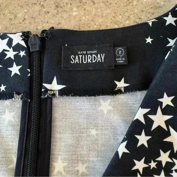 Kate Spade Saturday Dress Size 2 Black Star Print V Neck Mini Long Sleeve - Picture 6 of 10